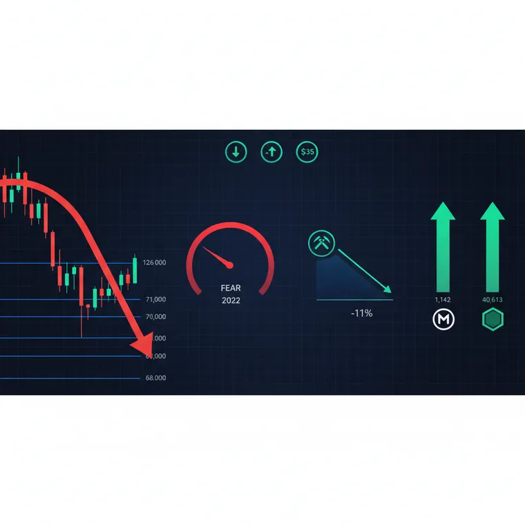 2026년 2월 암호화폐 시장 심층분석: 비트코인 45% 하락, 광부 난이도 11% 급락, 기관 매수 신호를 보여주는 온체인 데이터