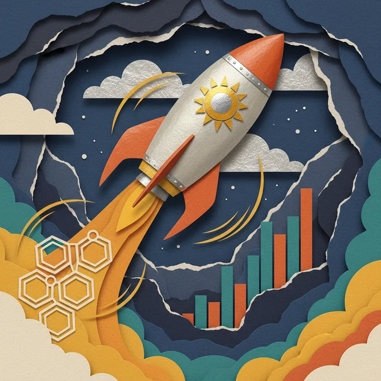 솔라나 가격 급락과 TVL 사상최고 역설적 상황을 표현한 페이퍼컷 콜라주 일러스트레이션