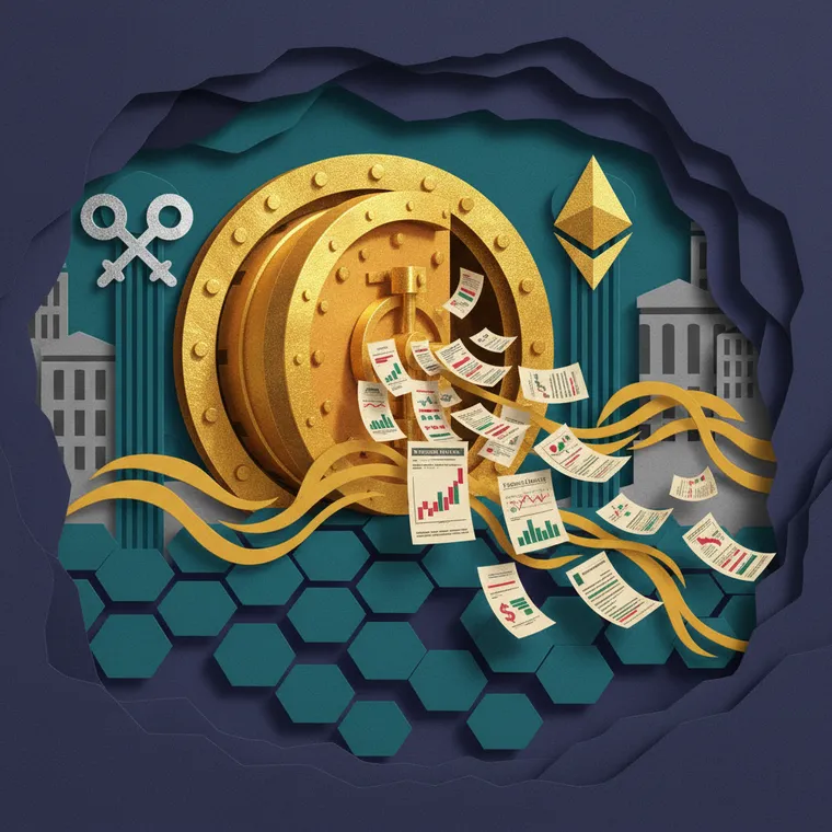 RWA 실물자산 토큰화 금융 혁명 XRP 이더리움 블록체인 페이퍼컷 콜라주 일러스트