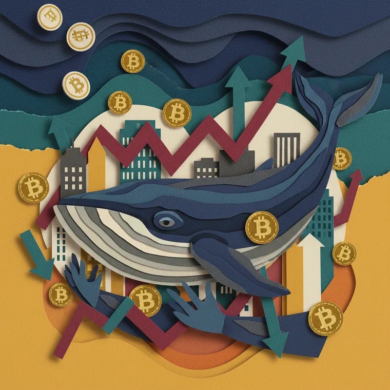 기관 투자자의 철수와 고래의 축적을 대비하는 페이퍼컷 일러스트 - 비트코인 유동성 구조 변화 분석