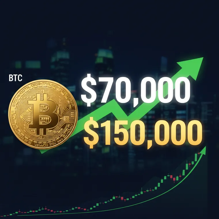 비트코인 가격 $70,000에서 $150,000 목표가로의 상승 전망, 채굴 난이도 하락 신호 분석 차트