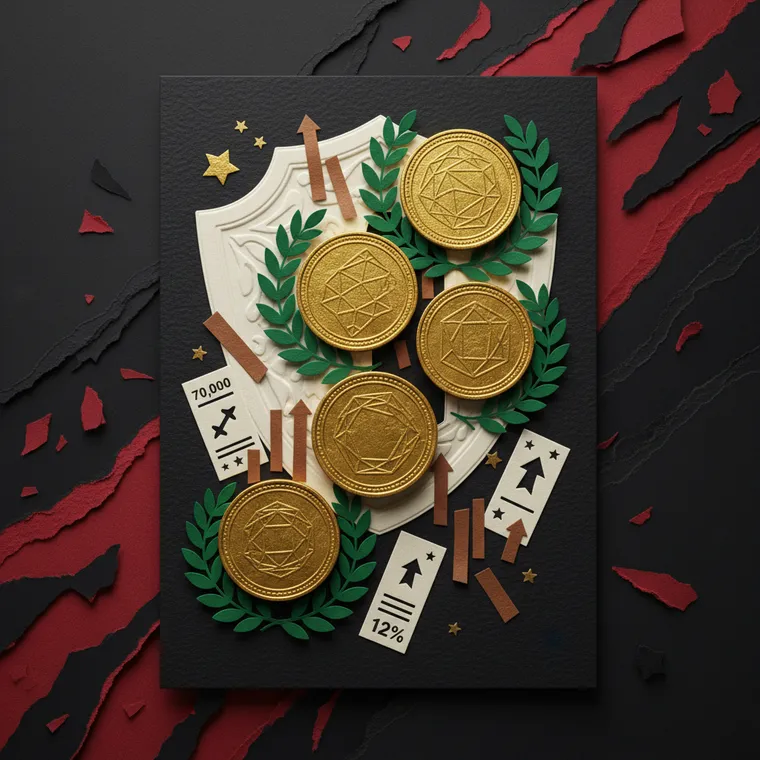 극단적 공포장 매수 추천 암호화폐 TOP 5 골드 코인 프리미엄 페이퍼컷 콜라주 일러스트레이션