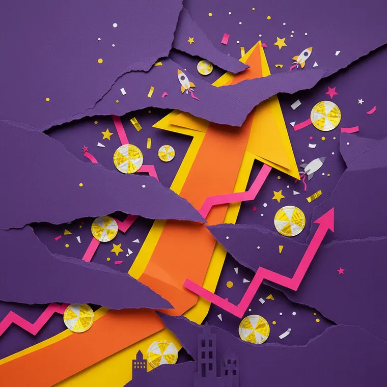 만트라 MANTRA 토큰 가격 53% 급등 RWA 리브랜딩 상승세 페이퍼컷 콜라주 일러스트레이션