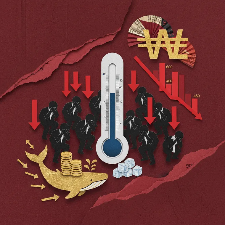 공포탐욕지수 극단적 공포를 나타내는 페이퍼컷 콜라주 일러스트레이션 - 비트코인 시장 브리핑 2026년 3월