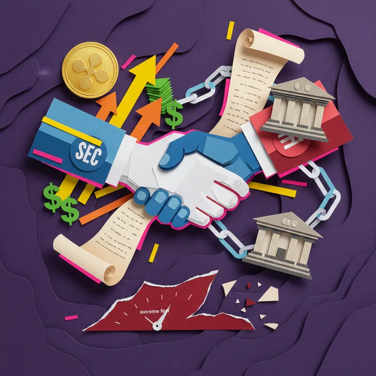 SEC CFTC 암호화폐 규제 통합 MOU 체결과 리플 XRP 기관투자 확대를 표현한 페이퍼컷 콜라주 일러스트