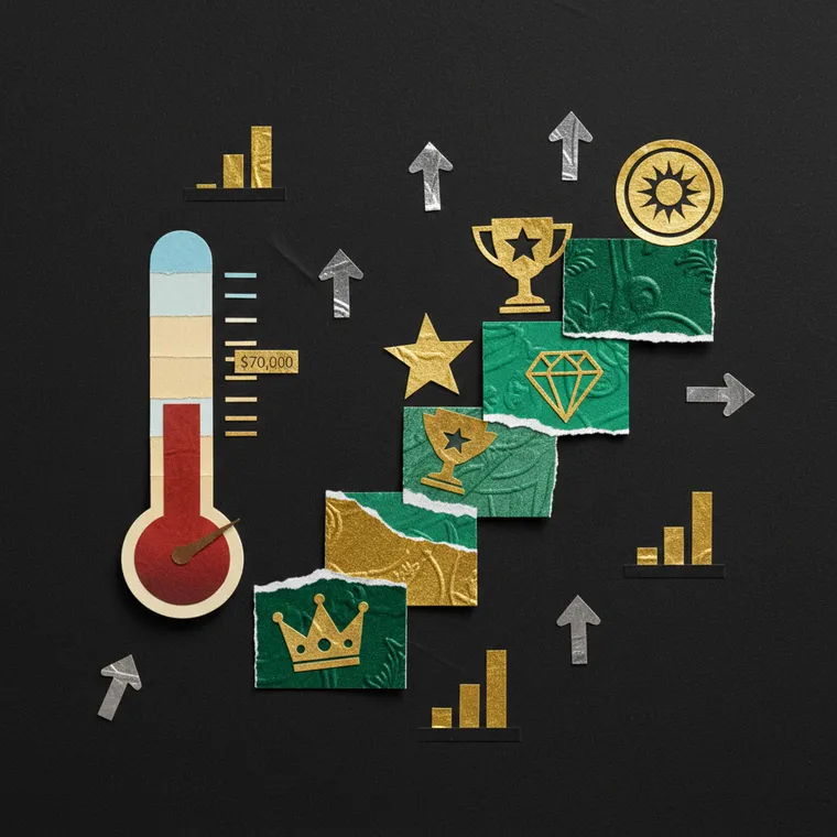 극단적 공포장에서 매수할 암호화폐 TOP 5 코인을 상징하는 페이퍼컷 콜라주 일러스트