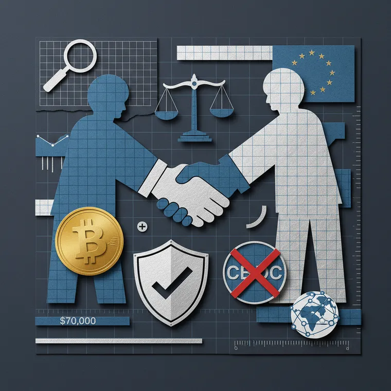 SEC-CFTC 암호화폐 공동 규제 MOU 체결을 상징하는 페이퍼컷 콜라주 일러스트레이션