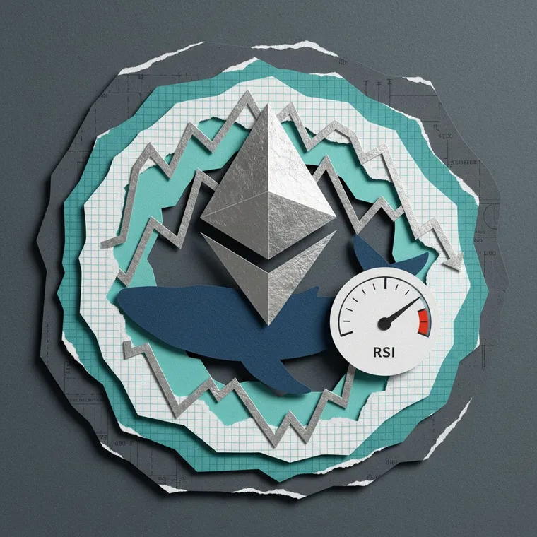 이더리움 ETH RSI 39 극도의 공포 속 고래 매집 기술적 분석 2026년 4월 페이퍼컷 콜라주 일러스트레이션