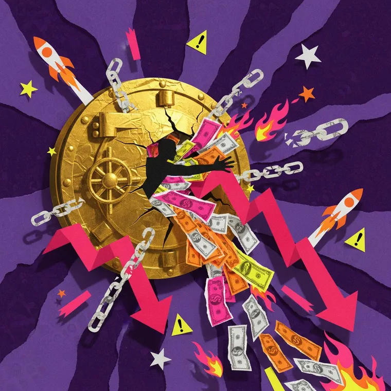 트럼프 WLFI 자체 토큰 담보 $75M 차입 FTX 리스크 경고 페이퍼컷 콜라주 일러스트레이션